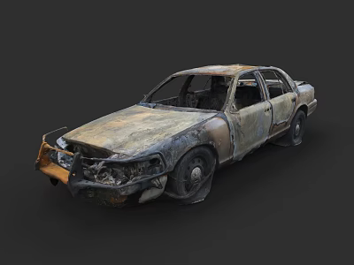Old Burned Car With Damaged Exterior Rust And Burn Marks 3d model
