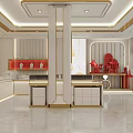 Elegant Specialty Store Interior With Golden Decor White Theme Red Display Areas And Counter
