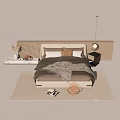 Modern Double Bedset Nightstand Chandelier 3d model