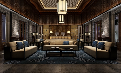 Traditional Chinese Tea House Reception Room 3d model