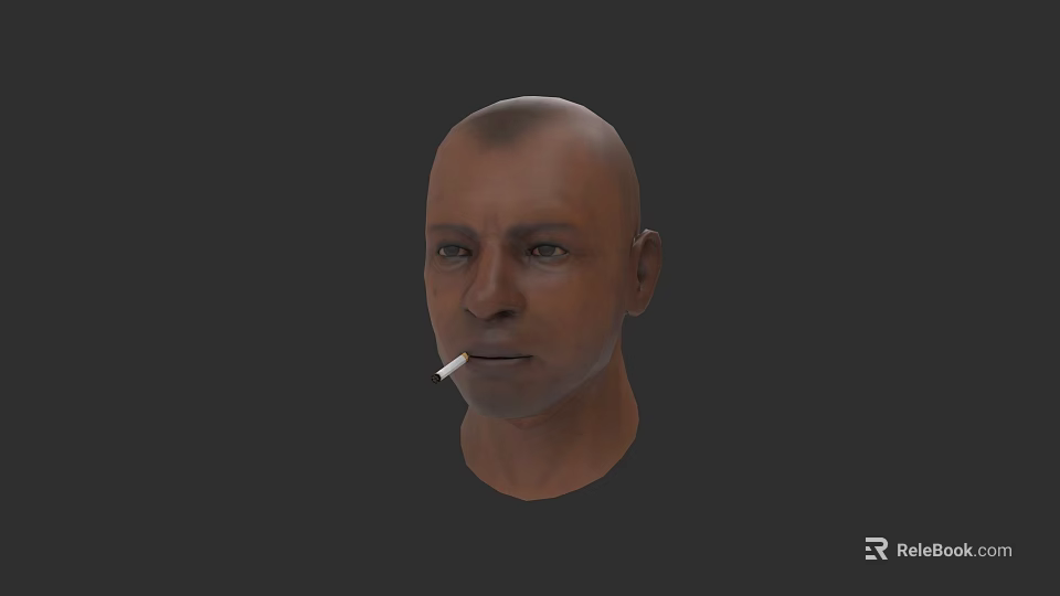 Realistic 3D Man Head Model Smoking Cigarette on Plain Gray Background 3d model 