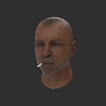 Realistic 3D Man Head Model Smoking Cigarette on Plain Gray Background