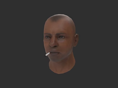 Realistic 3D Man Head Model Smoking Cigarette on Plain Gray Background 3d model