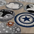 Cute Round Rug with Animal Prints Star Shield and Paw Patterns