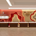 Luxury Jewelry Store Interior With Red Wall Cloud Patterns And Glass Display Counters For Gems