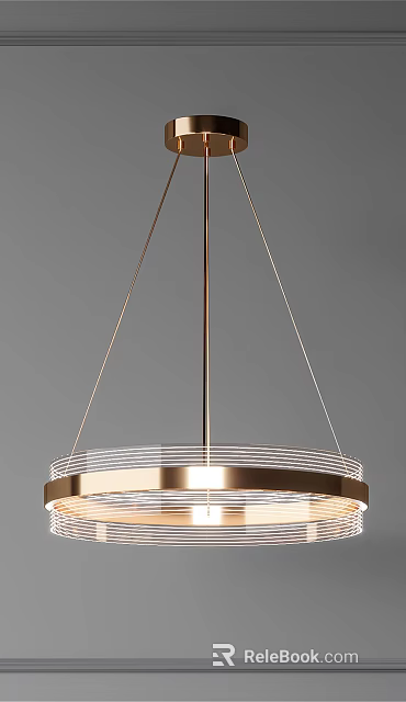 Modern Round Chandelier With Metallic Frame And Glass Accent Lighting Fixture 3d model 