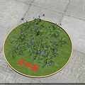 European Violet Flowers with Green Leaves and Purple Blooms in Circular Stone Pavement Bed
