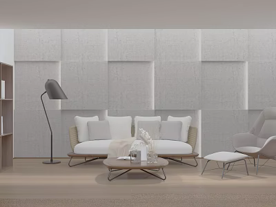 Minimalist Living Room Interior With White Sofa Coffee Table And Floor Lamp 3d model