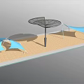 Blue Tensile Membrane Structures With Umbrella like Design On Paved Outdoor Surface 3d model
