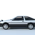 White Classic Two Door Car With Black Accents Square Headlights And Silver Wheels