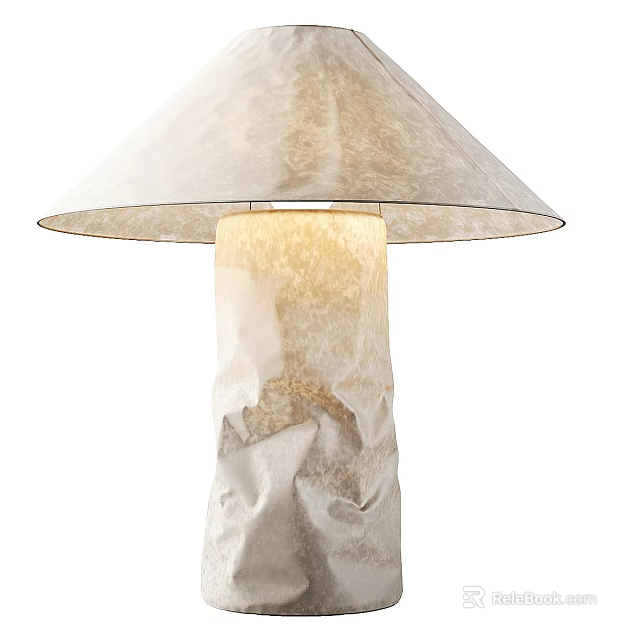 Elegant Modern Table Lamp With Cream Fabric Shade And Textured Wrinkled Ceramic Base 3d model 
