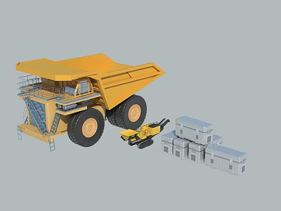 Yellow Heavy Duty Dump Truck With Small Loader And Cargo Containers 3d model