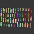 Collection of Colorful Assorted Beverage Bottles With Various Shapes And Reflections