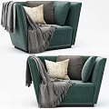Stylish Modern Accent Chair with Decorative Pillows Soft Throw Blanket and Green Gray Color Options