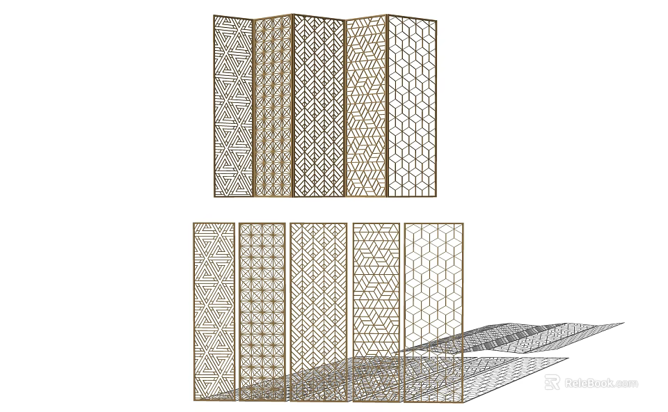 Decorative Room Divider With Multiple Panels And Geometric Patterns For Interior Design 3d model