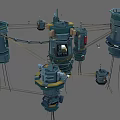 Futuristic Mechanical Towers With Metal Structures Antennas And Cables Multi layered Design
