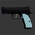 Modern Tactical Pistol With Black Frame Light Blue Textured Grip And Sleek Design