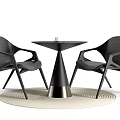 Modern Black Round Table with Two Chairs and Light Colored Rug 3d model