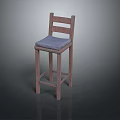 Simple Wooden Bar Stool with Backrest and Blue Padded Seat Design