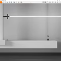Modern Bathroom Vanity Setup With Linear Light Above White Countertop And Black Faucet