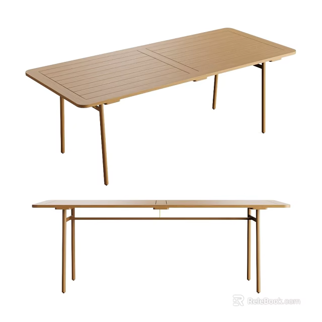 Elegant Modern Dining Table With Light Brown Wooden Top And Slim Metal Legs Design 3d model 