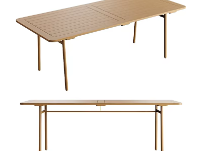 Elegant Modern Dining Table With Light Brown Wooden Top And Slim Metal Legs Design 3d model