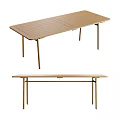 Elegant Modern Dining Table With Light Brown Wooden Top And Slim Metal Legs Design