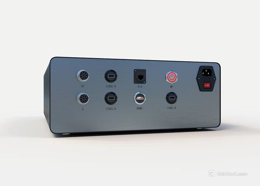Metal Cased Device With Multiple Ports Buttons And Power Switch Interface 3d model 