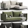 Modern Green Sectional Sofa With Soft Pillows And Knit Throw Blanket 3d model