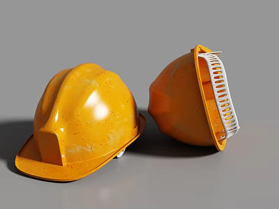 Two Orange Safety Helmets With Interior Lining On Gray Background 3d model