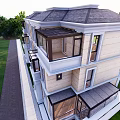 Modern Detached Villa Exterior With Two Story Design Large Windows And Balconies