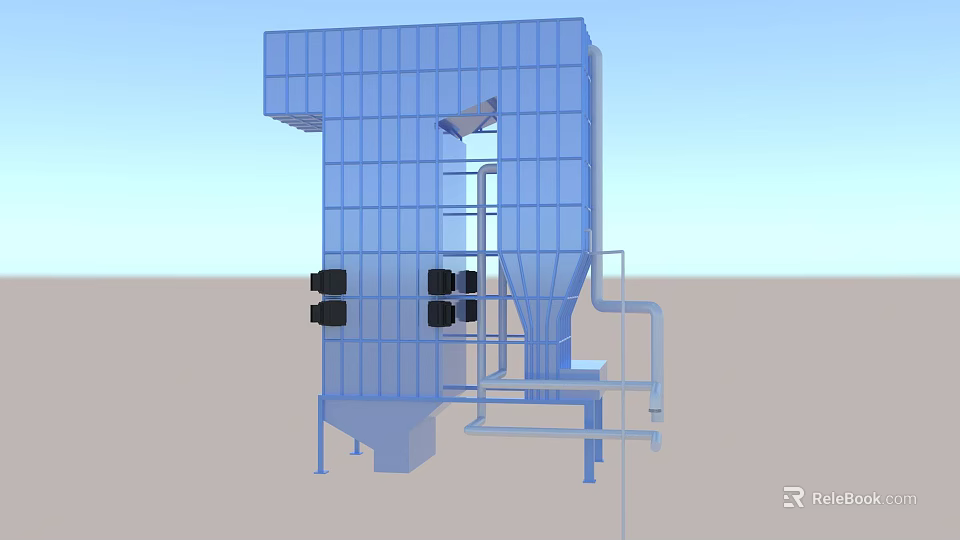 Blue Industrial Processing Equipment With Tower Structure Pipes And Ladder Design 3d model