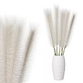 White Striped Vase with Fluffy White Pampas Grass for Home Decor