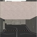 Spacious Bright Garage Interior With White Walls Gray Floor Directional Arrows And Ceiling Light Strips