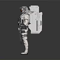 Man in Futuristic Astronaut Suit With Floating Helmet and Dark Space Background