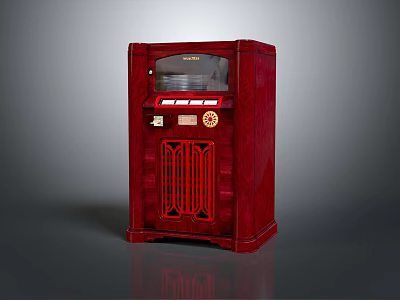 Classic Red Vintage Jukebox with Retro Design and Decorative Grille Details 3d model