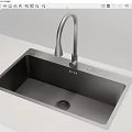 Modern Black Kitchen Sink With Undermount Design And Silver Gooseneck Faucet On Light Countertop