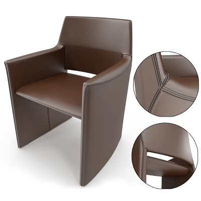 Brown Leather Armchair With Modern Design Detailed Stitching And Comfortable Armrests 3d model