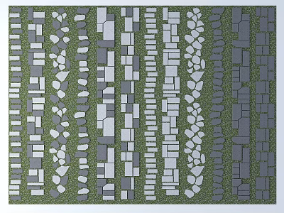 Stepping Stones Path Design With Various Shaped Stone Slabs And Green Grass 3d model