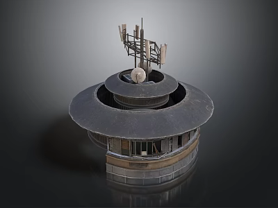 Architectural Model Of Circular Structure With Multi Layered Design Top Antennas And Base Windows 3d model