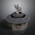 Architectural Model Of Circular Structure With Multi Layered Design Top Antennas And Base Windows