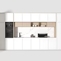 Modern Kitchen Interior With White Cabinets Light Wood Upper Countertop Appliances And Plant
