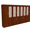Brown Wooden Bookcase With Glass And Wooden Doors Multiple Storage Shelves For Home Library