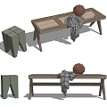 Nordic Stool Rattan Long Stool 3d model