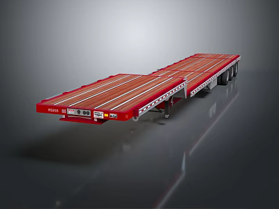 Red Hyundai Flatbed Trailer With Multi Axle And Transport Platform 3d model
