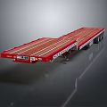 Red Hyundai Flatbed Trailer With Multi Axle And Transport Platform 3d model