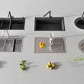 Stainless Steel Kitchen Sinks With Double Single Bowls Faucets Drainer And Fruits