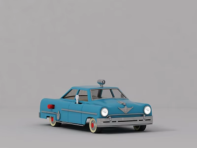 Vintage Blue Electric Toy Car With White Headlights And Red Rimmed Wheels 3d model