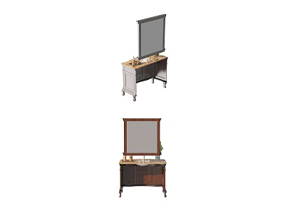 Two Bathroom Vanities With Wooden Cabinets Mirrors And Countertop Design 3d model