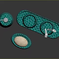 Modern Bathroom Interior With Green Fish Scale Pattern Accessories Soap Dispenser Toothbrush Holder And Tray